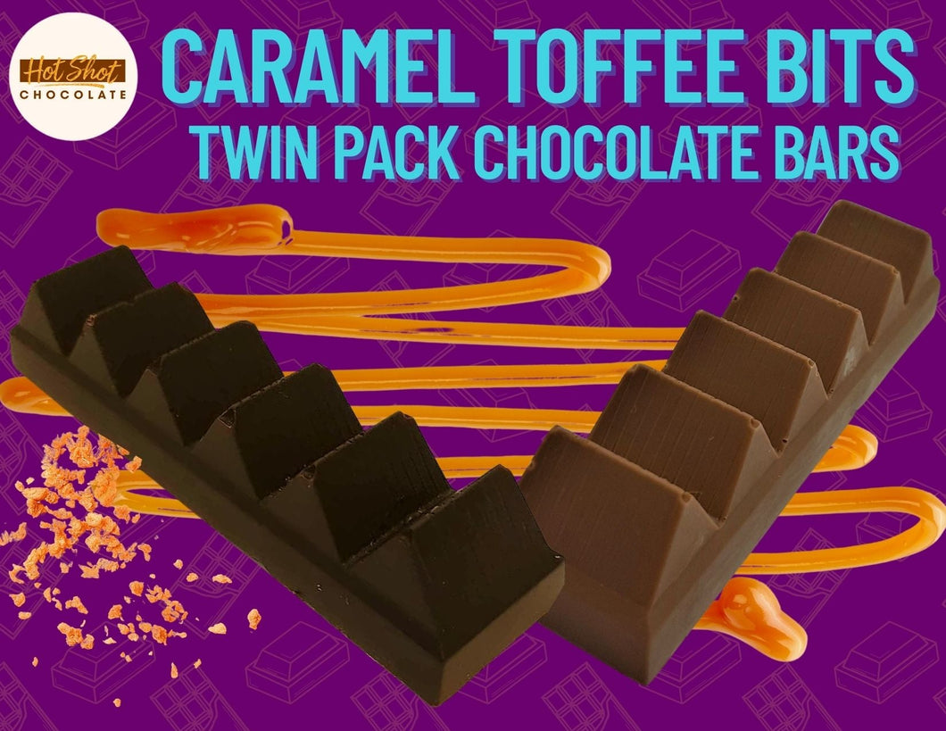 Caramel Toffee Bits Twin Pack DBL Chocolate Bars - Hot Shot Chocolate